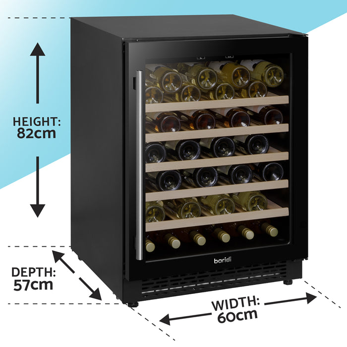 54 Bottle Freestanding Wine Cellar Cooler Fridge & Wood Shelves - BLACK & GLASS