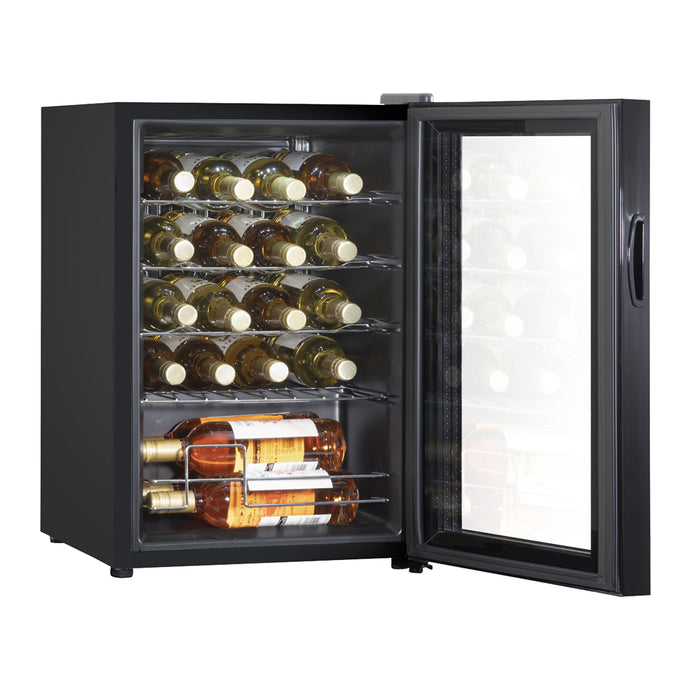 20 Bottle Freestanding Wine Cooler Fridge & Metal Shelves - LED BLACK & GLASS