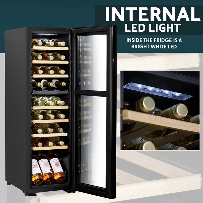 18 Bottle Dual Zone Freestanding Wine Cooler Fridge - LED Backlit BLACK & GLASS