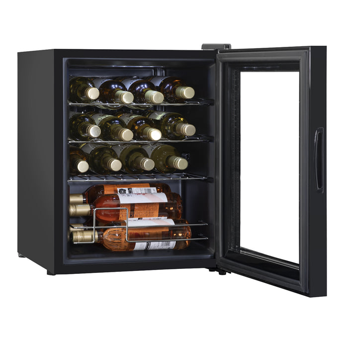 16 Bottle Freestanding Wine Cooler Fridge & Metal Shelves - LED BLACK & GLASS
