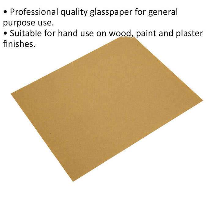 5 PACK Fine Glasspaper - 280 x 230mm - Suitable for Hand Use Wood Paint Finish Loops