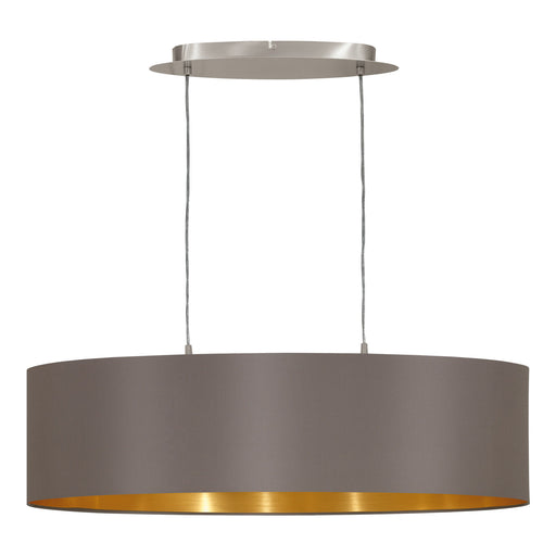 Pendant Ceiling Light Colour Satin Nickel Shade Cappuccino Gold Fabric E27 2x60W Loops
