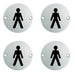 4x Bathroom Door Male Symbol Sign 64mm Fixing Centres 76mm Dia Polished Steel Loops