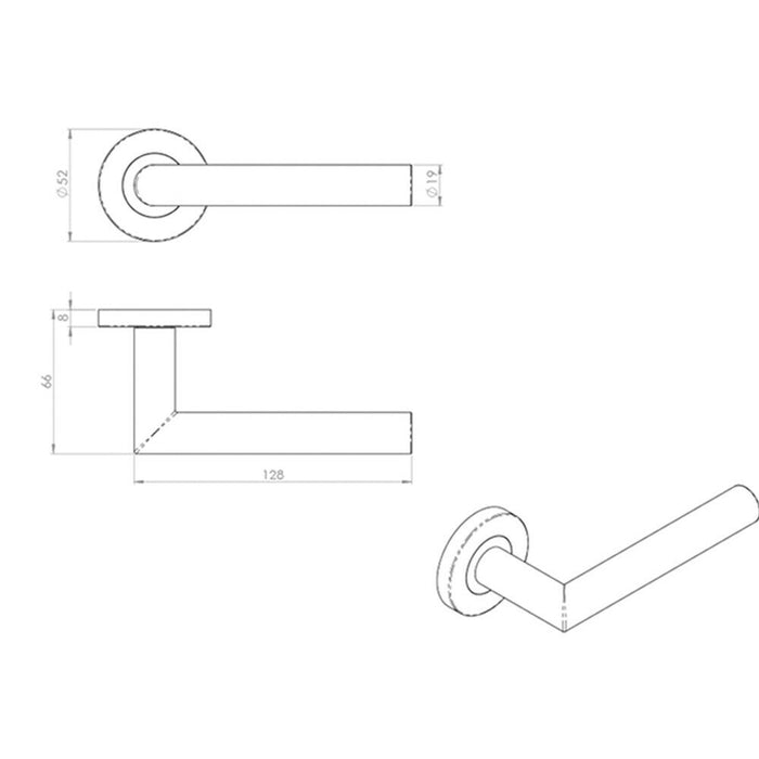 Door Handle & Latch Pack Satin Steel Straight Lever on Screwless Round Rose Loops