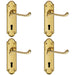 4x PAIR Victorian Upturned Handle on Lock Backplate 168 x 47mm Stainless Brass Loops