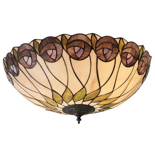 Tiffany Glass Semi Flush Ceiling Light Rose & Cream Inverted Round Shade i00048 Loops