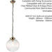 Hanging Ceiling Pendant Light BRASS & RIBBED GLASS Round Lamp Shade Bulb Holder Loops
