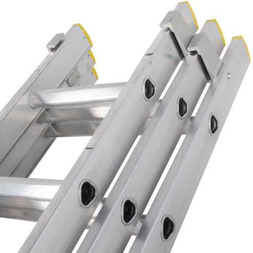 33 Rung Aluminium TRIPLE Section Extension Ladders & Stabiliser Feet 3m 7m Loops