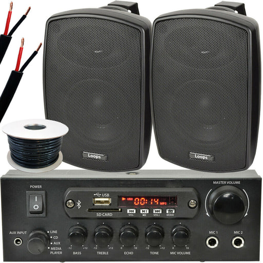 Outdoor Bluetooth Speaker Kit 2x 60W Black Stereo Amplifier Garden BBQ Parties