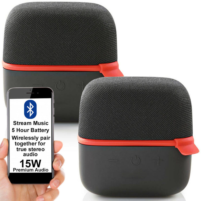 2x 15W Bluetooth Speaker Kit RED True Wireless Stereo Portable Rechargeable