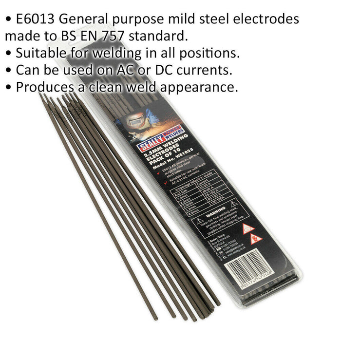 10 PACK Mild Steel Welding Electrodes - 2.5 x 300mm - 40 to 60A Welding Current Loops