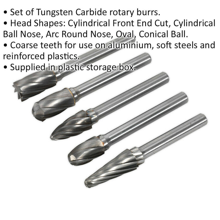 5 PACK - 10mm Tungsten Carbide Rotary Burr Bits Set - VARIOUS RIPPER / COARSE Loops