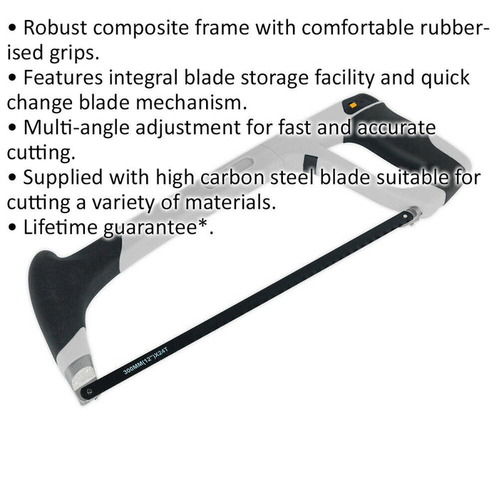 300mm Professional Hacksaw - Blade Storage & Quick Change - Carbon Steel Blade Loops