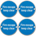 4x Fire Door Keep Clear Sign 64mm Fixing Centres 76mm Dia Satin Steel Loops