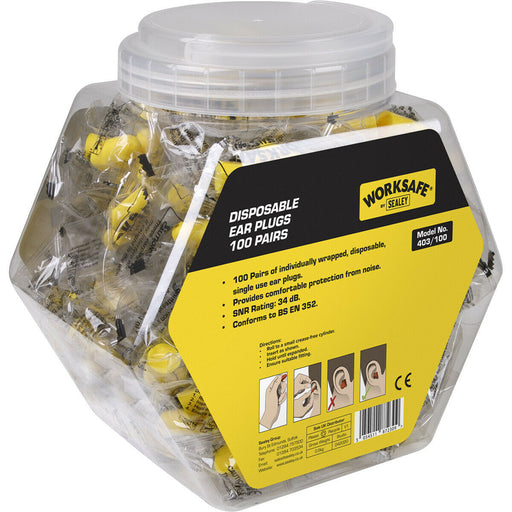 100 PAIRS Disposable Single Use Ear Plugs - Noise Protection - 34dB SNR Rating Loops