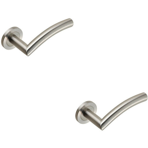 2x Curved Round Bar Handle on Round Rose Concealed Fix Satin Stainless Steel Loops
