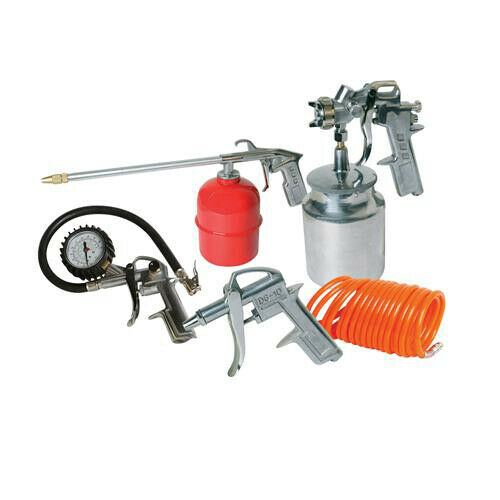5 Piece Air Tool Kit Spray Gun & Accessories Compressor Tools Hose Inflator Cup Loops