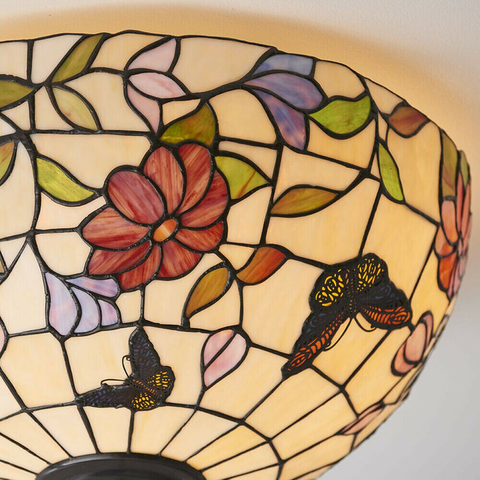 Tiffany Glass Semi Flush Ceiling Light Butterfly Round Inverted Shade i00038 Loops
