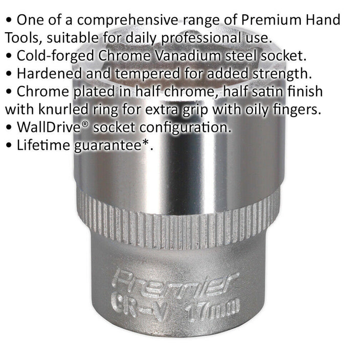 17mm Forged Steel Drive Socket - 3/8" Square Drive - Chrome Vanadium Socket Loops