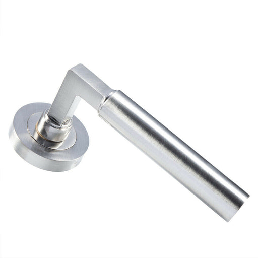 PAIR Straight Round Bar Handle on Round Rose Concealed Fix Satin Nickel Loops