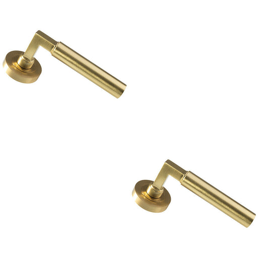 2x PAIR Straight Round Bar Handle on Round Rose Concealed Fix Satin Brass Loops