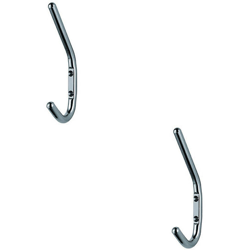 2x Slimline One Piece Hat & Coat Hook 59mm Projection Bright Stainless Steel Loops