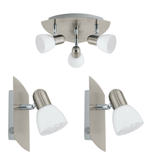 Ceiling Spot Light & 2x Matching Wall Lights Satin Nickel & Glass Triangle Lamp Loops