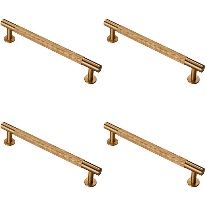 4x Knurled Bar Door Pull Handle 190 x 13mm 160mm Fixing Centres Satin Brass Loops