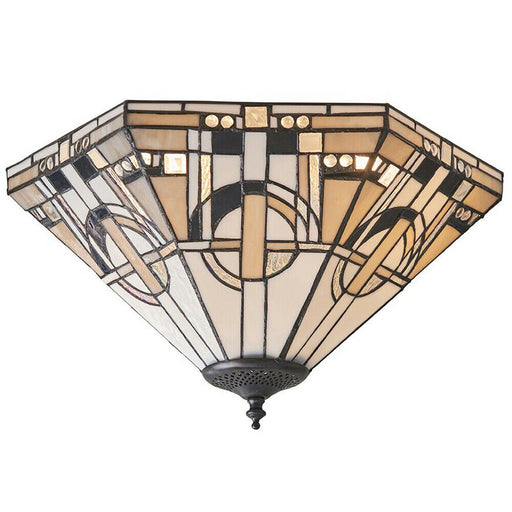Tiffany Glass Semi Flush Ceiling Light Art Deco Cream Hex Inverted Shade i00055 Loops