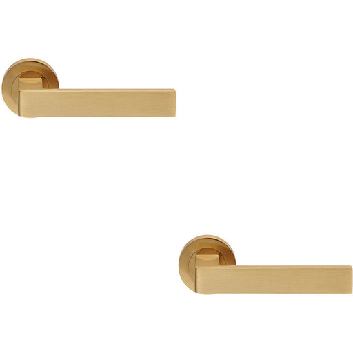 2x PAIR Straight Square Handle on Round Rose Concealed Fix Satin Brass Loops