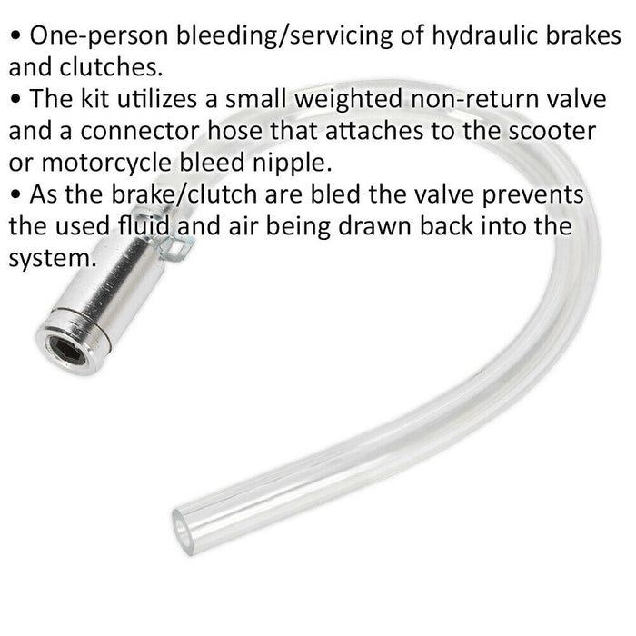 Weighted Motorcycle Hydraulic Brake Bleeder - Non-Return Valve - Connector Hose Loops