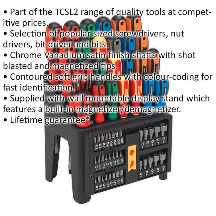 61 PACK - Large Screwdriver Nut Driver & Bit Set - Colour Coded & Storage Stand Loops
