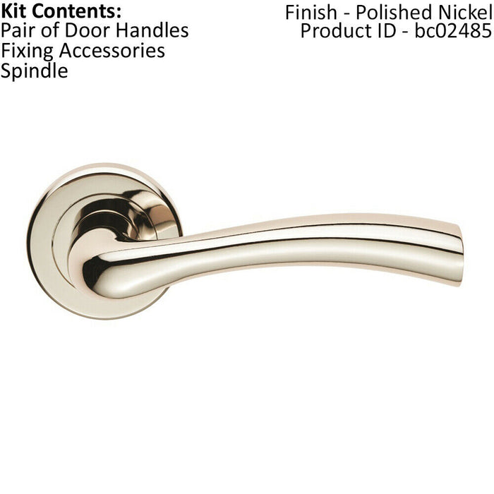 PAIR Curved Flowing Flared Handle Concealed Fix Round Rose Polished Nickel Loops