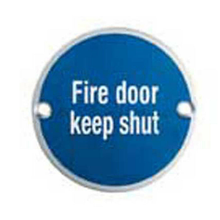 2x Fire Door Keep Shut Plaque 76mm Diameter Satin Aluminium Door Accessory Loops