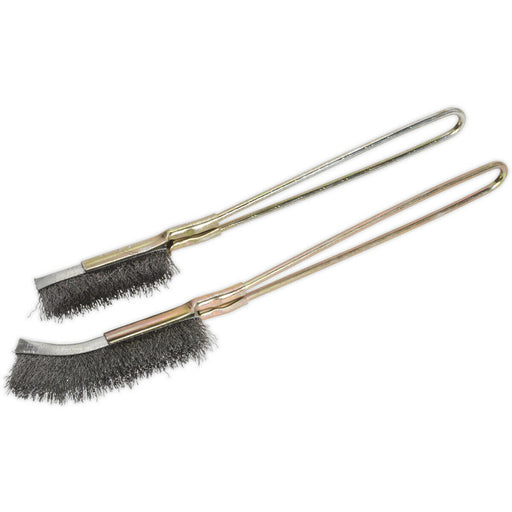 2 Pc Wire Brush Set - Skeletal Handle - Crimped Steel Fill - Straight & Curved Loops