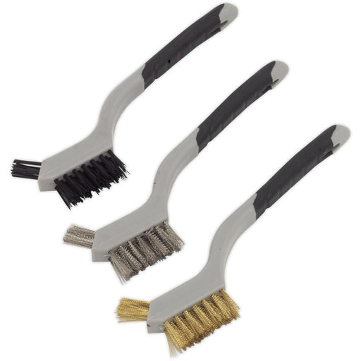 3 Piece Miniature Wire Brush Set - Stainless Steel Nylon & Brass Filled Heads Loops
