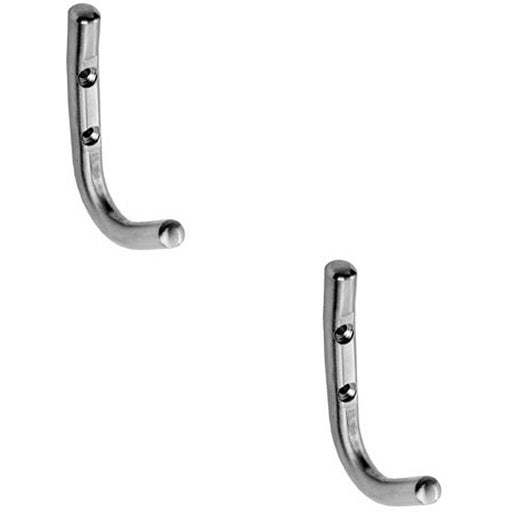 2x Slimline One Piece Coat Hook 55mm Projection Bright Stainless Steel Loops