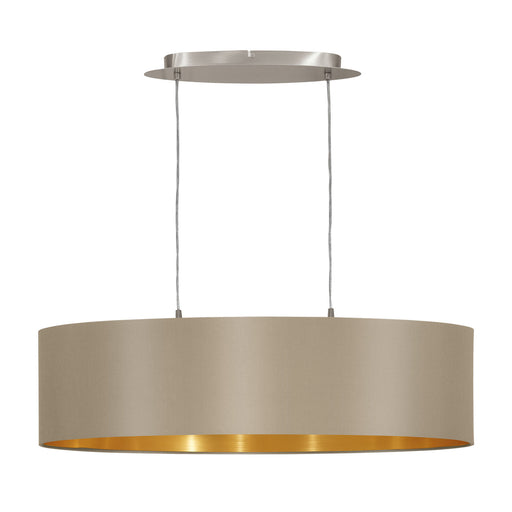 Pendant Ceiling Light Colour Satin Nickel Shade Taupe Gold Fabric Bulb E27 2x60W Loops