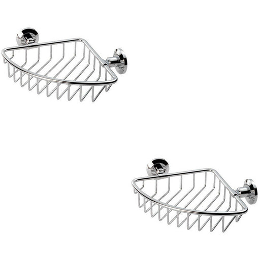 2x Bathroom Corner Shower Soap Basket Concealed Fix 147 x 147mm Chrome Loops