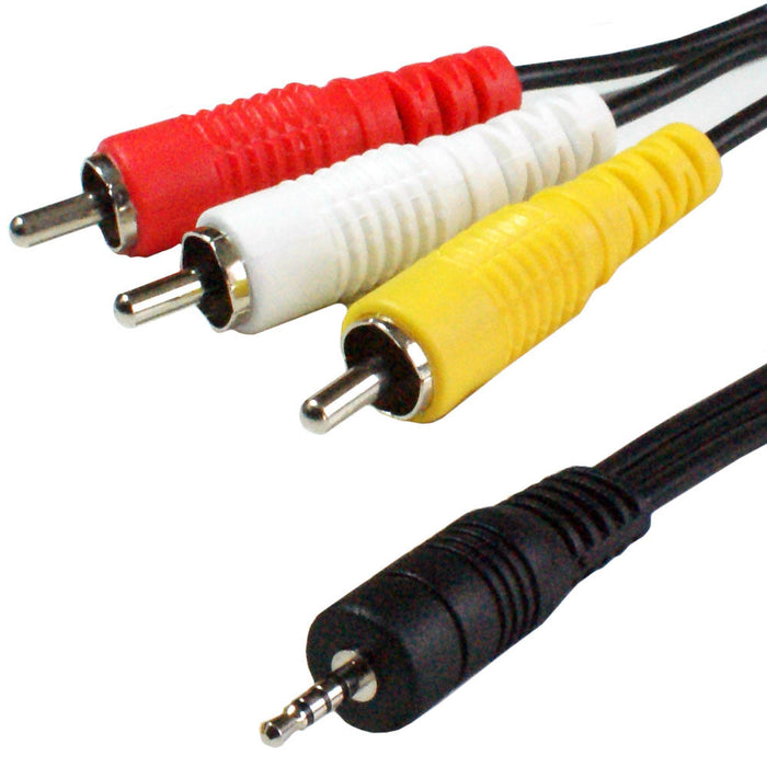 1.5m 2.5mm 4 Pole Mini Jack Plug to 3 RCA PHONO Male Cable Lead TV Video Camera Loops