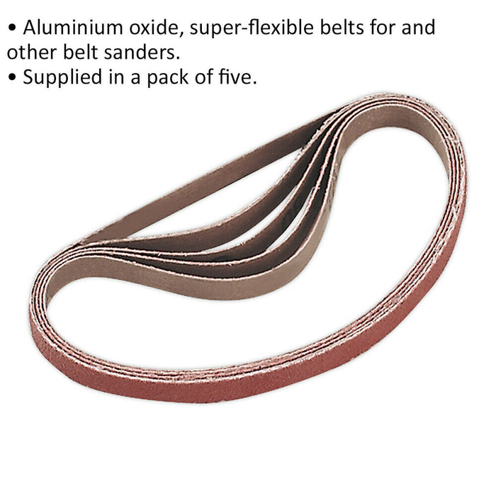 5 PACK - 10mm x 330mm Sanding Belts - 80 Grit Aluminium Oxide Slim Detail Loop Loops