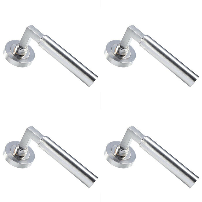 4x PAIR Straight Round Bar Handle on Round Rose Concealed Fix Satin Nickel Loops