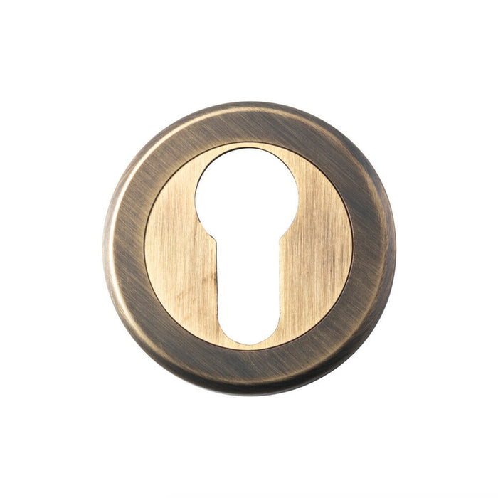 50mm Euro Profile Round Escutcheon Beveled Edge Concealed Fix Antique Brass Loops