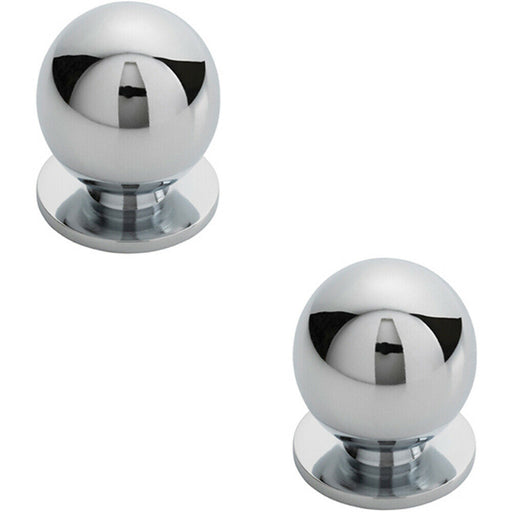 2x Solid Ball Cupboard Door Knob 30mm Diameter Polished Chrome Cabinet Handle Loops