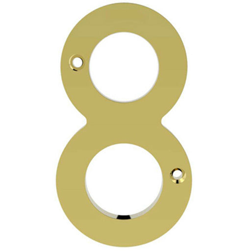 Polished Brass Door Number 8 75mm Height 4mm Depth House Numeral Plaque Loops