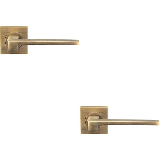 2x PAIR Flat Squared Bar Handle on Square Rose Concealed Fix Antique Brass Loops