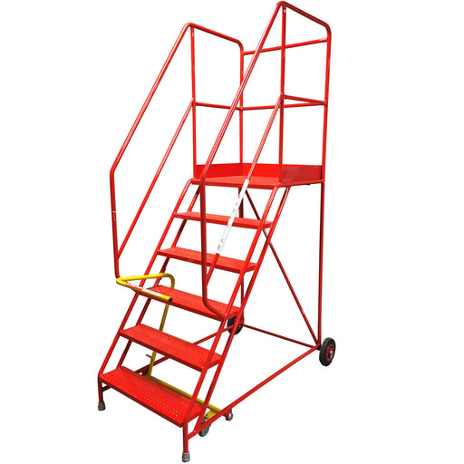 6 Tread HEAVY DUTY Mobile Warehouse Stairs Punched Steps 2.35m Safety Ladder Loops