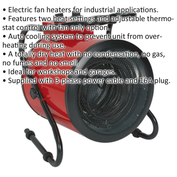 9000W Industrial Electric Fan Heater - 2 Heat Settings - Thermostat Control Loops