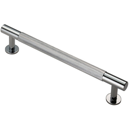 Knurled Bar Door Pull Handle 190 x 13mm 160mm Fixing Centres Chrome Loops