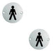 2x Bathroom Door Male Symbol Sign 76mm Diameter Satin Anodised Aluminium Loops